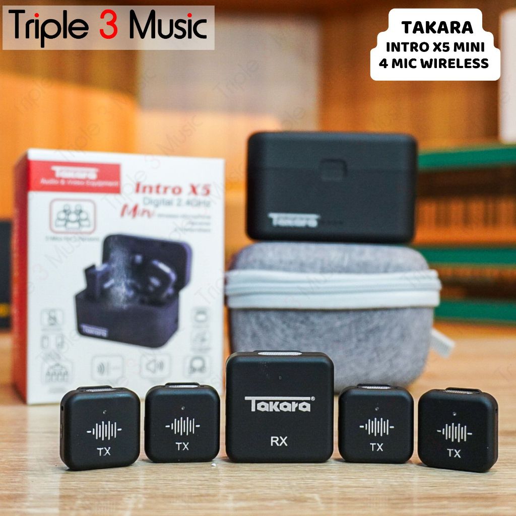 Takara INTRO X5 4 mic clip on 4 tx 1 rx Mini Digital Wireless Microphone with Charging Case 4x Transmitter + 1 Receiver for Camera