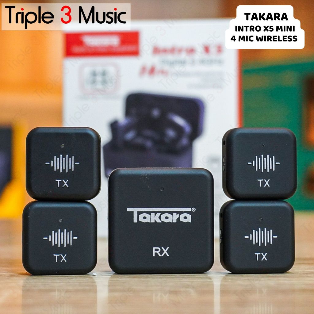 Takara INTRO X5 4 mic clip on 4 tx 1 rx Mini Digital Wireless Microphone with Charging Case 4x Transmitter + 1 Receiver for Camera