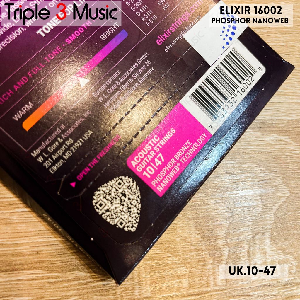 Elixir 16002 010-047 Nanoweb senar gitar akustik ORIGINAL