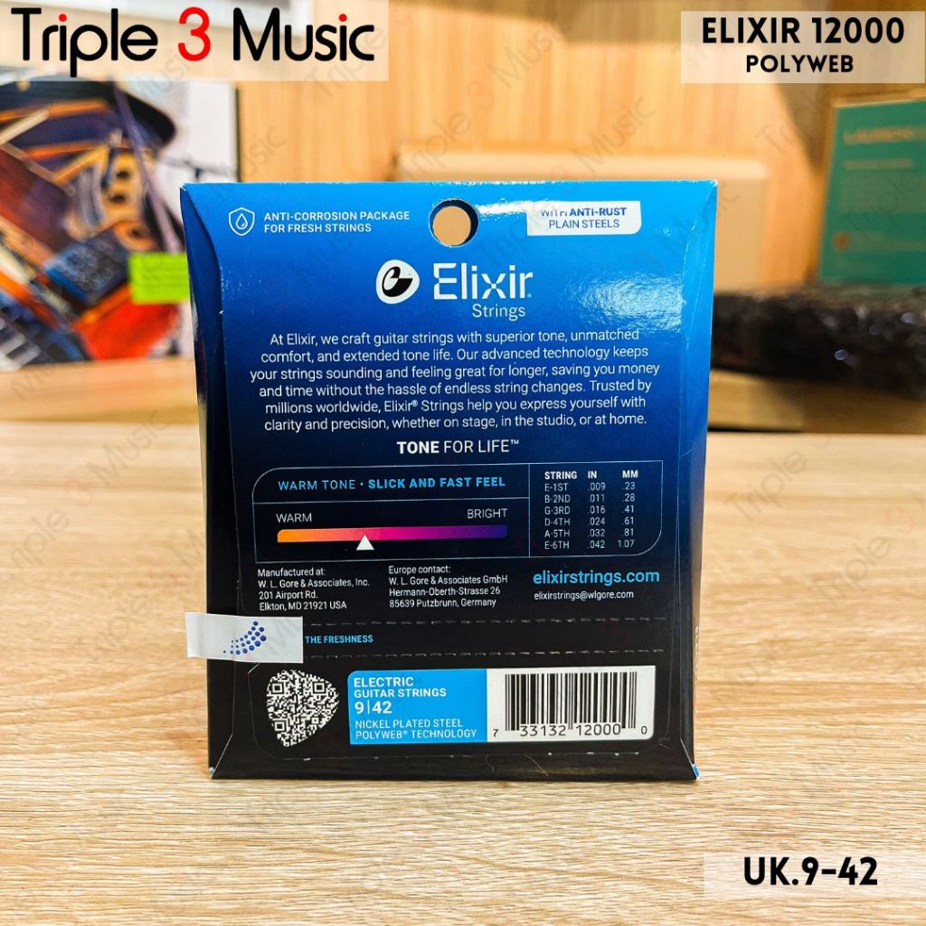 Elixir 12000 9-42 Polyweb Electric Guitar Strings senar gitar elektrik , Super Light, 9-42