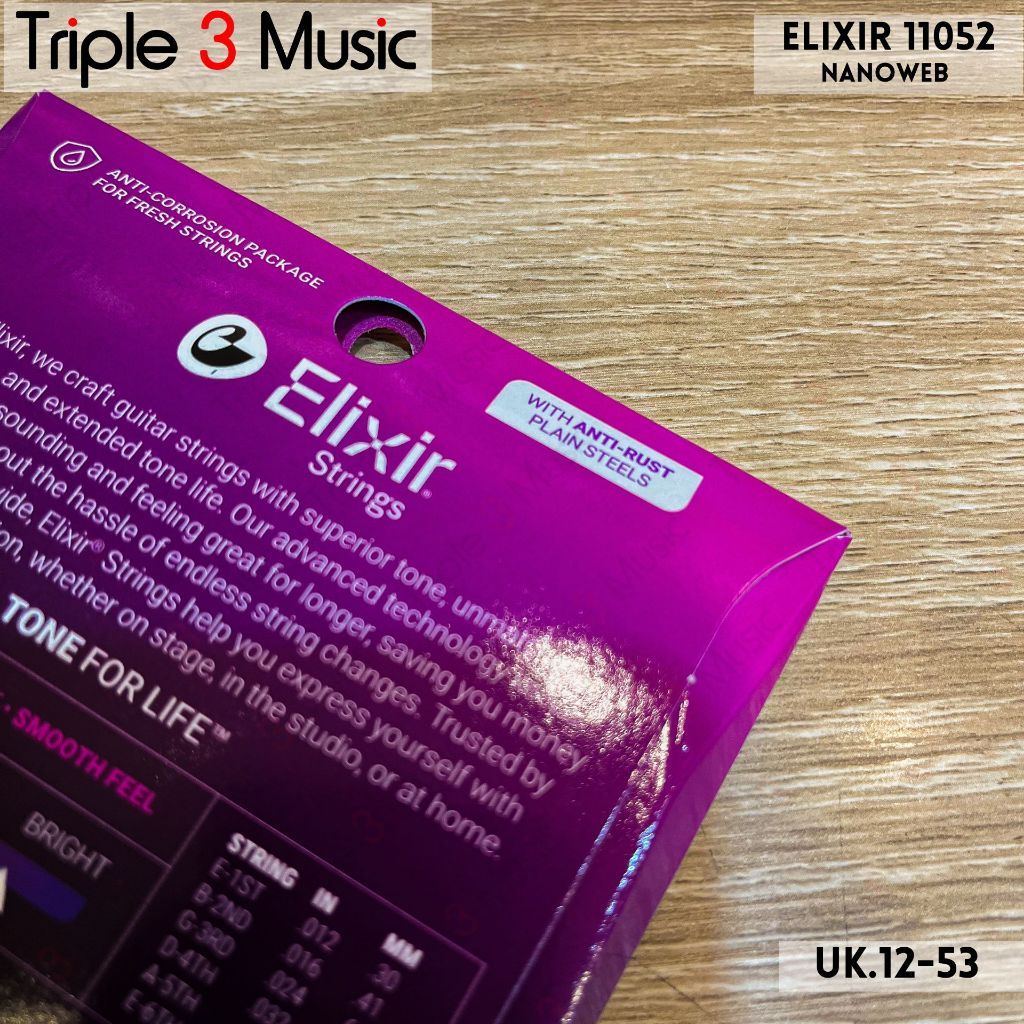 Elixir 11052 Nanoweb ORIGINAL Senar gitar Akustik 12-53 Triple3music