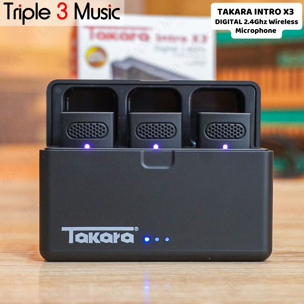 Takara INTRO X3 Digital Wireless Mic clip on 2 mic Microphone with Charging Case