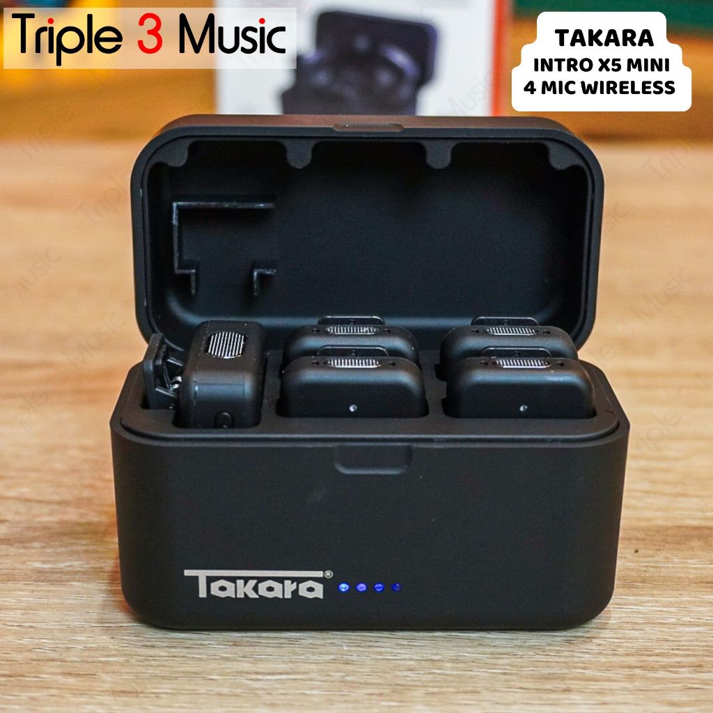 Takara INTRO X5 4 mic clip on 4 tx 1 rx Mini Digital Wireless Microphone with Charging Case 4x Transmitter + 1 Receiver for Camera