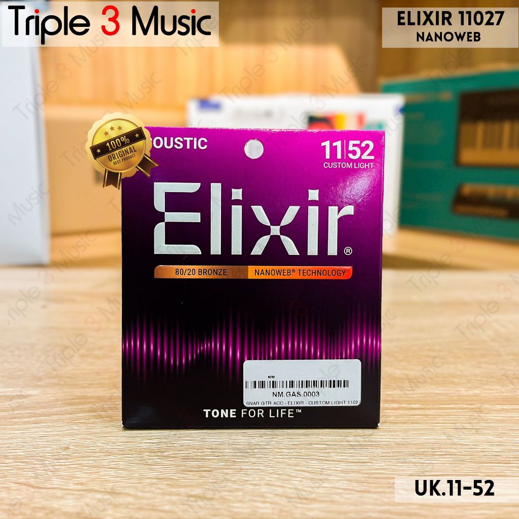 ELIXIR 11027 NANOWEB ukuran 11-52 senar gitar akustik 80/20 bronze
