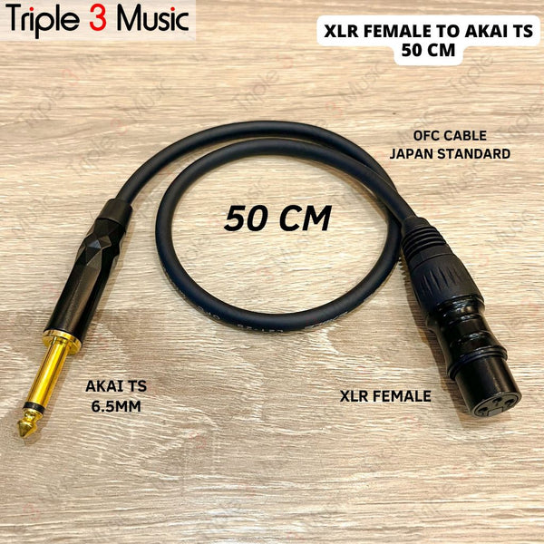 OFC Kabel pendek XLR Female to Jack TS 6.5 akai mono 50cm 75cm