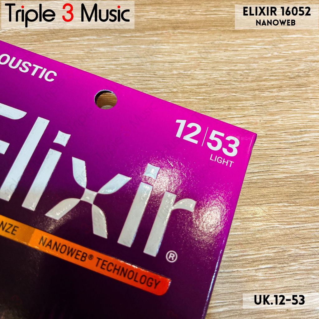 Elixir 16052 Nanoweb ORIGINAL Senar gitar Akustik 12-53 Triple3music