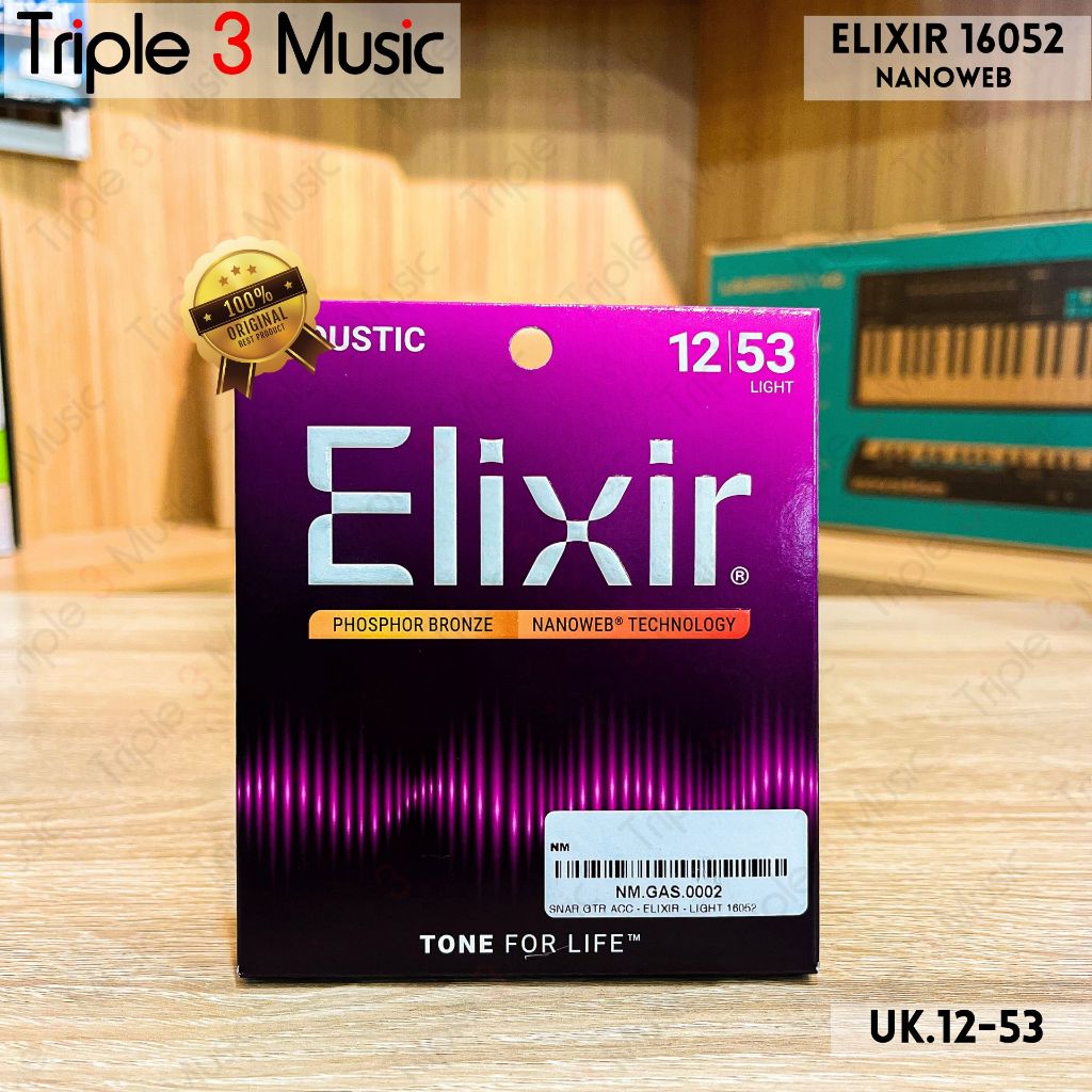 Elixir 16052 Nanoweb ORIGINAL Senar gitar Akustik 12-53 Triple3music