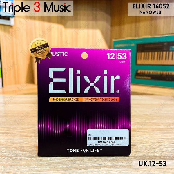 Elixir 16052 Nanoweb ORIGINAL Senar gitar Akustik 12-53 Triple3music