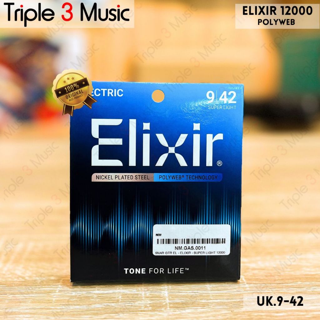 Elixir 12000 9-42 Polyweb Electric Guitar Strings senar gitar elektrik , Super Light, 9-42