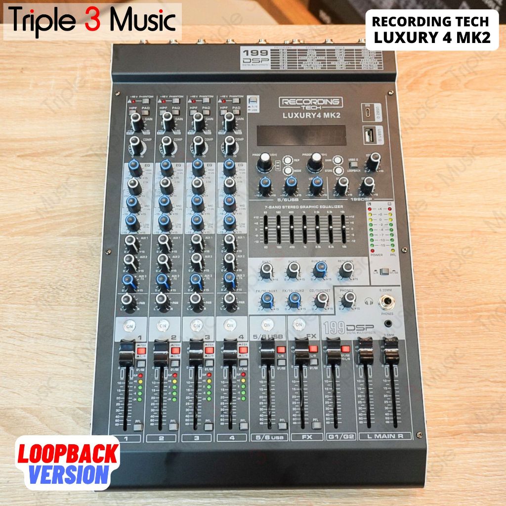 Recording Tech Luxury 4 mk2 LOOPBACK VERSION 4 Input 3 aux USB OTG Mixer audio