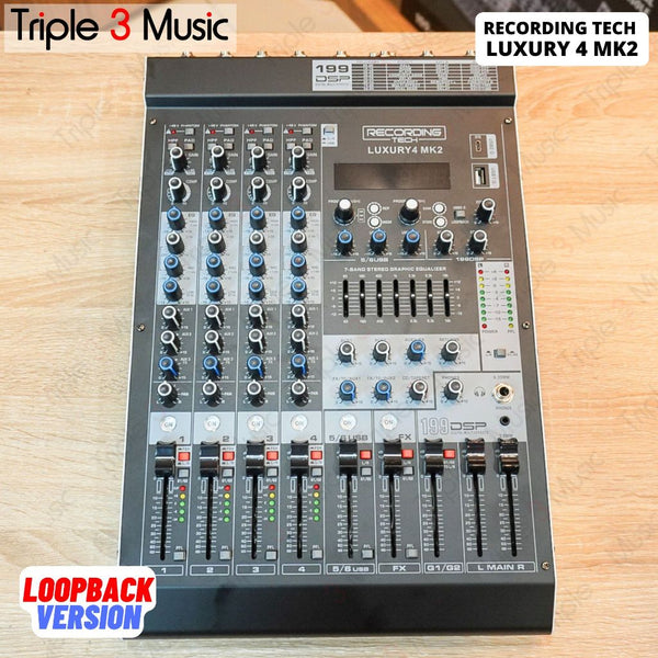 Recording Tech Luxury 4 mk2 LOOPBACK VERSION 4 Input 3 aux USB OTG Mixer audio