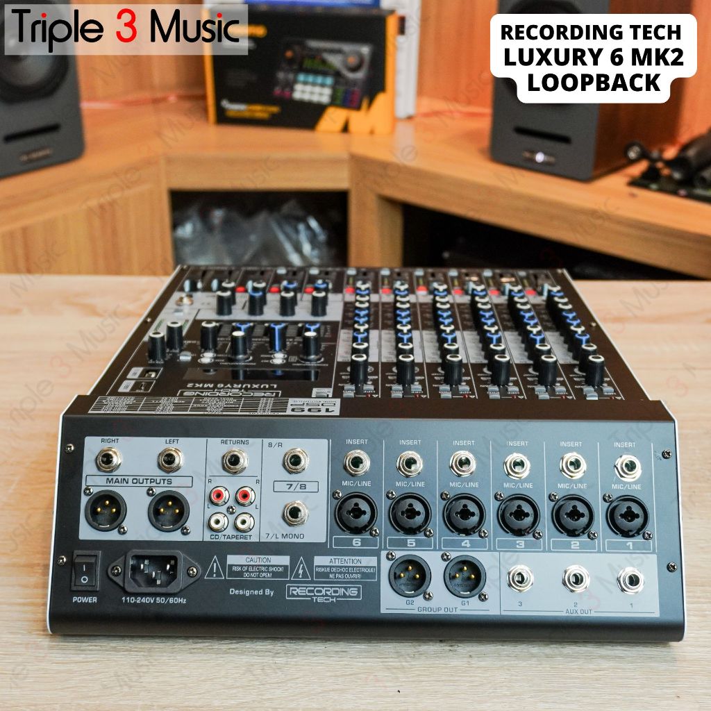 Recording tech Luxury 6 MK2 LOOPBACK VERSION 8 Input 3 aux USB MIXER Audio