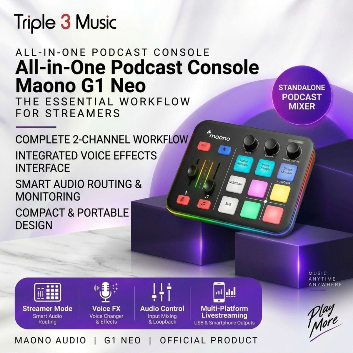 MAONO G1 NEO Gaming Audio Interface RGB 48V Phantom Power for Live Streaming Content Create Gaming