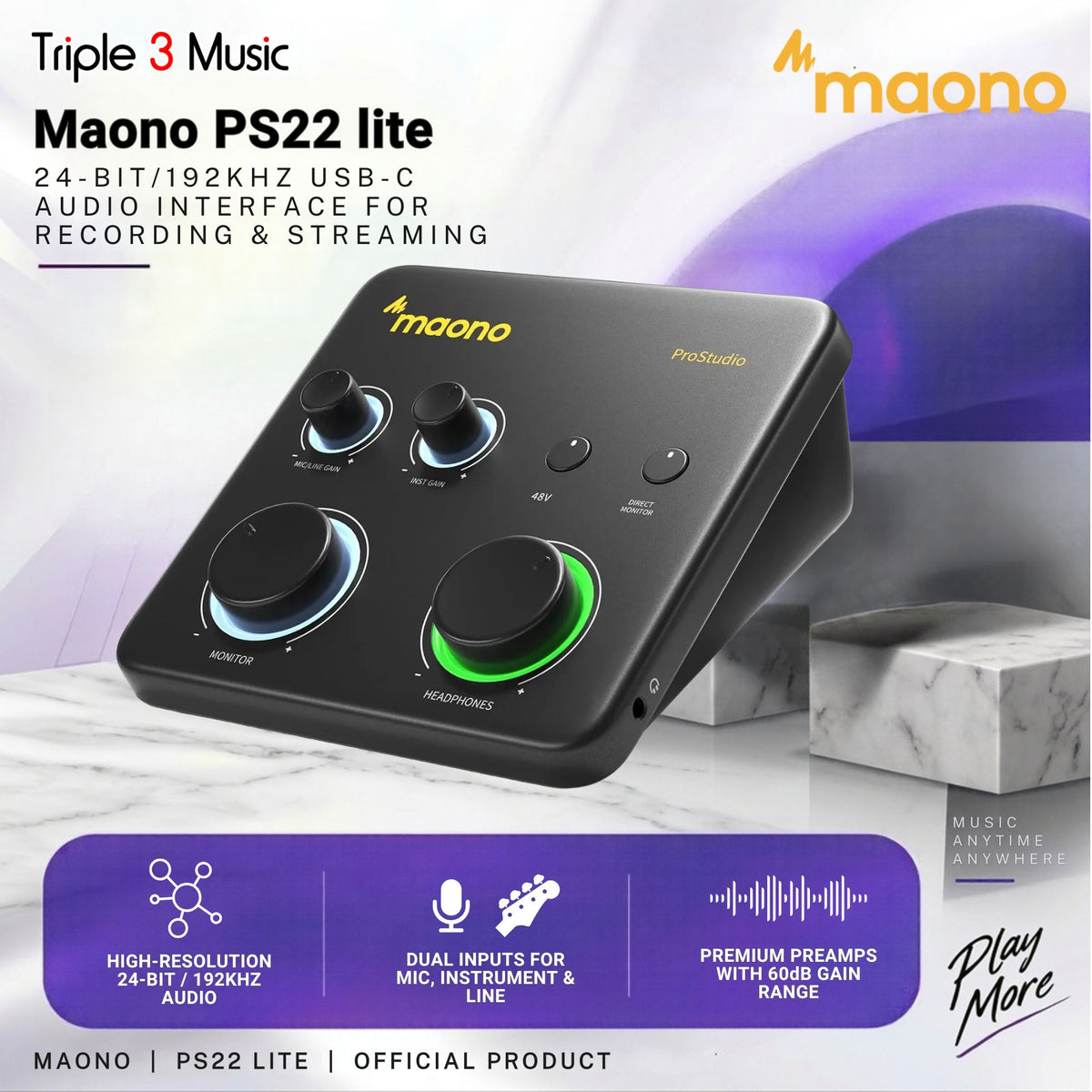 Maono PS22 Lite USB Audio Interface - Soundcard Recording Live streaming
