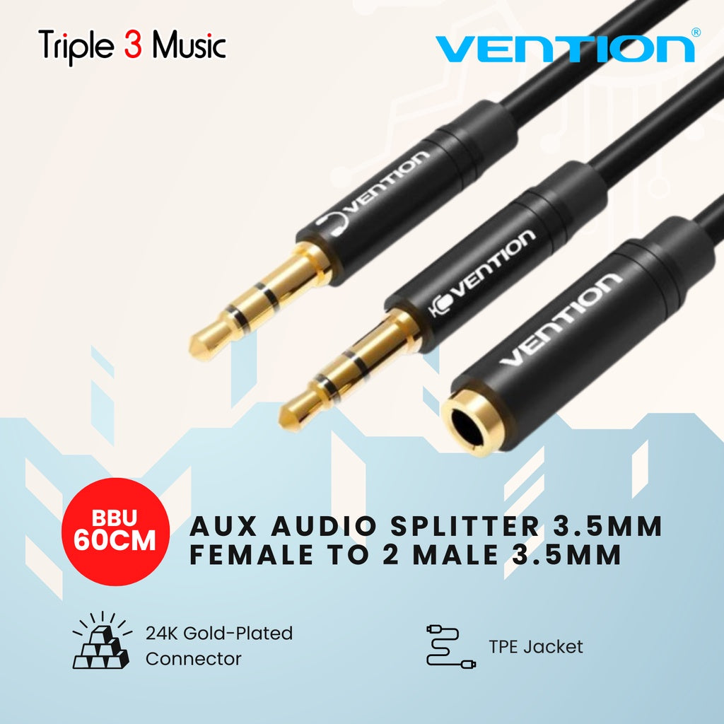 Vention BBU 0.6M Kabel Aux Audio Splitter 3.5mm pemisah mic&headphone