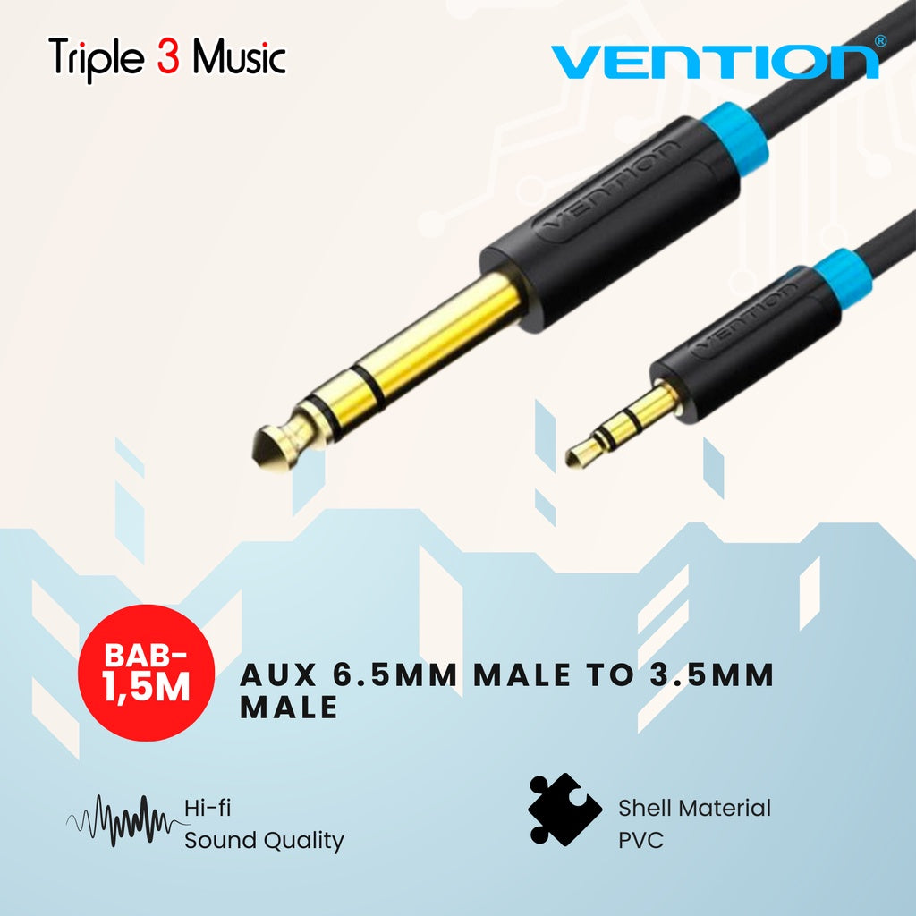 Vention BAB - 1.5M Kabel Aux 6.5mm Male to 3.5mm Male kabel headphone