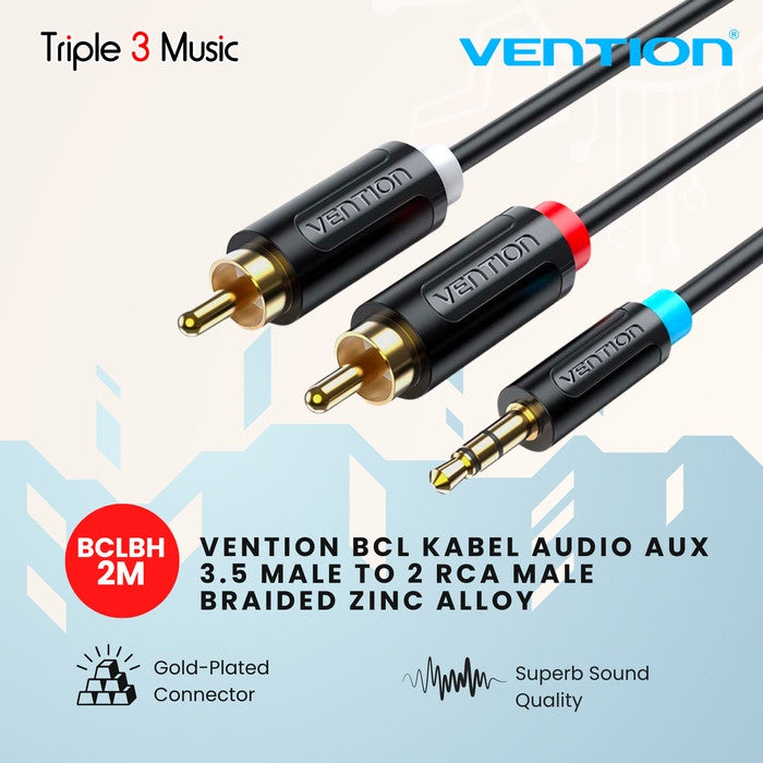Vention BCL- 2m Kabel 2 Rca ke 3.5mm kabel komputer ke speaker
