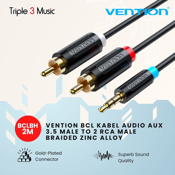Vention BCL- 2m Kabel 2 Rca ke 3.5mm kabel komputer ke speaker
