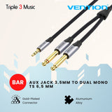 VENTION BAR Kabel AUX jack 3.5 ke dual mono TS 6,5 mm Braided premium