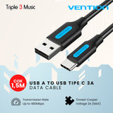 Vention COK Kabel Data soundcard USB A to USB TIPE C 3A support quick - COK-1.5m