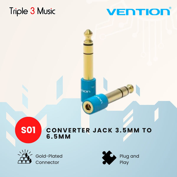 Vention S01 converter Jack 3.5mm to 6.5mm headphone kecil ke besar